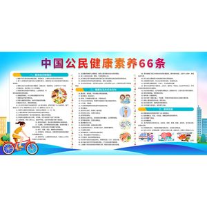 中国公民健康素养66条海报基本知识和理念健康生活与行为墙贴纸