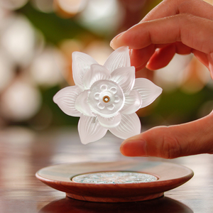 珍悦古法琉璃莲花香插室内家居桌面摆件禅意线香插香座香盘礼品