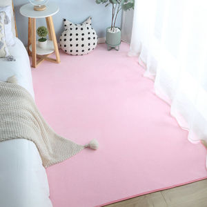 夏季短毛粉色小地毯卧室床边毯珊瑚绒纯色白色女孩房间少女心地垫