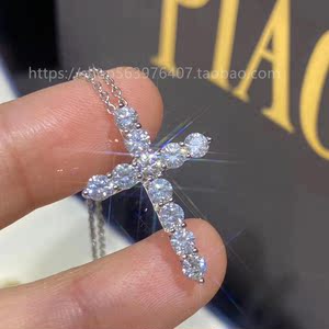 tiffany/蒂芙尼十字架项链18k玫瑰金白金满钻无钻开口男女情侣