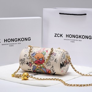 香港代购可爱涂鸦笔筒包2023小金球链条单肩斜挎枕头女包