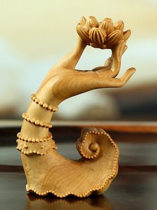 黄杨木雕手把件实木佛手莲花香插摆件茶道香道禅艺家居饰品工艺品