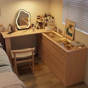 斗柜梳妆台一体卧室转角化妆桌床尾收纳柜现代简约化妆台书桌实木