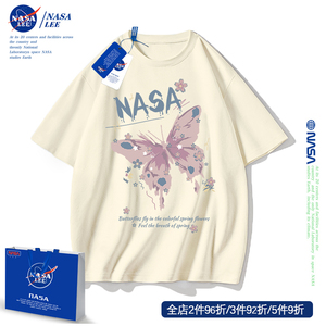 NASA联名夏季潮牌短袖T恤女2024新款美式高街ins原创蝴蝶杏色半袖