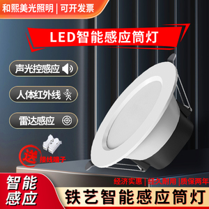LED声光控筒灯人体红外线感应筒灯微波雷达感应筒灯声控天花射灯