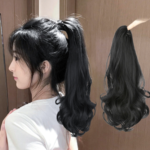 马尾假发女卷发高马尾抓夹自然时尚新款挑染大波浪辫子微卷中长发
