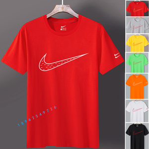 nike耐克对勾短袖t恤男大红灰黄绿白金对号纯棉女半袖中高考衣服