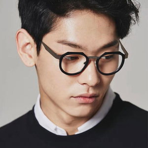 复古日系不规则多边形黑色粗框眼镜男潮痞帅大脸平面镜女斯文败类