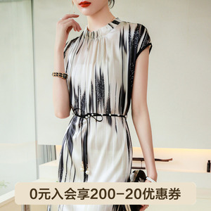 【桑蚕丝】兔皇2024新款夏季高端气质短袖中长款高腰真丝连衣裙女
