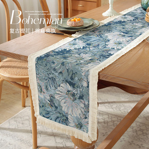 波西米亚风美式复古桌旗茶桌垫布长条茶席盖布餐桌装饰布茶几桌布