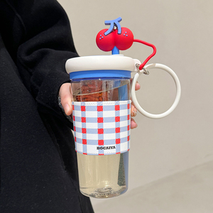水杯女高颜值可爱大容量吸管水瓶夏季带茶隔新款2024便携塑料杯子