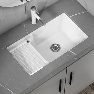 法恩莎洗衣盆阳台台下盆带搓衣板一体盆洗手盆陶瓷家用水槽洗衣池