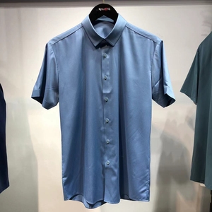 男装品牌杰克琼斯夏季薄款纯色免烫商务青年修身短袖衬衫尖领衬衣