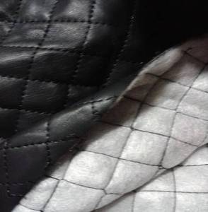 黑色水洗皮PU皮革夹棉铺棉绗缝格子棉衣裤里衬里制衣服装面料布料