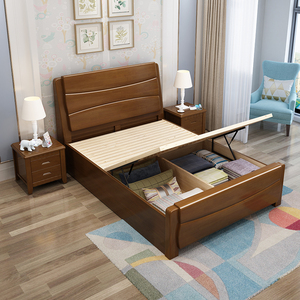 宜家实木床1.2米单人床1米小户型1.2米床现代简约1.8米1.5m高箱储