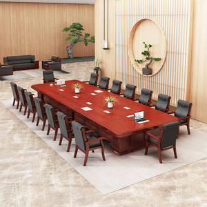 大型会议桌简约多人开会桌办公桌烤漆培训桌椅实木皮现代长方形桌
