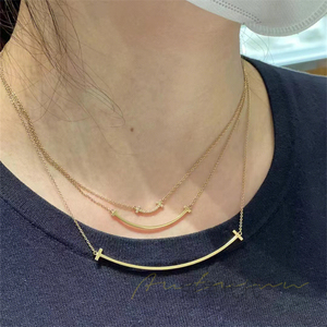 tiffany/蒂芙尼 t系列smile微笑脸项链女18k金带钻锁骨链oimg代购