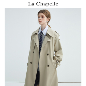 拉夏贝尔/La Chapelle春季中长款卡其色风衣女休闲小个子大衣外套