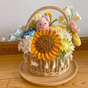向日葵手工编织花篮花束diy材料包自制毛线郁金香玫瑰成品送女友