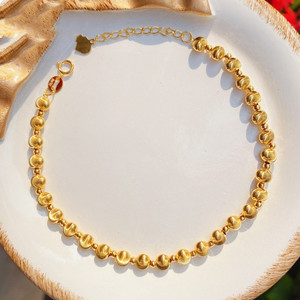周大福18k黄金手链时尚猫眼素金手环999足金圆珠子手串正品首饰送
