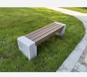 实木公园椅大理石座椅户外园林石凳子防腐实木石头长椅子广场庭院
