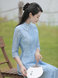 言续中国风高端茶艺师服装女夏中式古风禅意改良奥黛旗袍式连衣裙