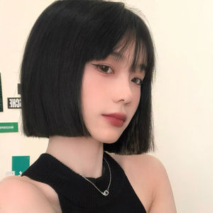 一刀切假发女短直发黑色短款全头套漫画刘海圆脸可爱学生发型自然