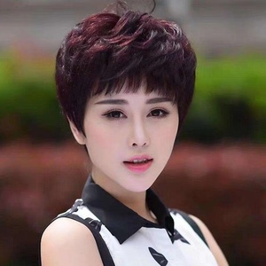 假发女真发全真人发新款时尚纹理烫短发中老年妈妈款自然全头套