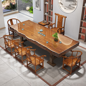 整板实木大板茶桌椅组合原木茶几茶具套装一体新中式办公室泡茶台