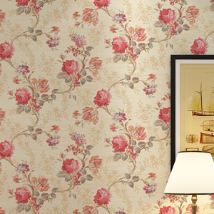 美式乡村无缝壁布全屋卧室背景墙布田园花卉莨苕复古壁纸做旧墙
