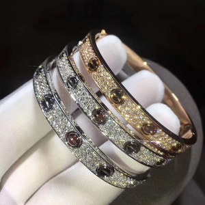 cartier/卡地亚love经典款宽版满钻手镯18k玫瑰金情侣款手环二手
