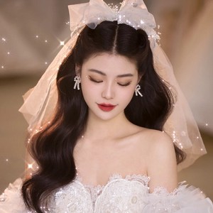 头纱高级感皇冠新娘主婚纱头饰2022年领证简约复古超仙森系短款