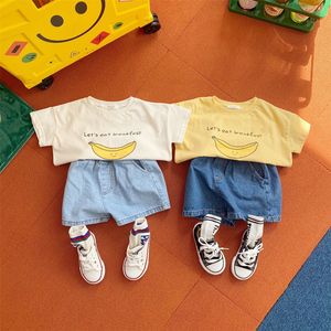 小香蕉 女童短袖t恤洋气薄款夏儿童上衣纯棉童装男童打底衫表演服