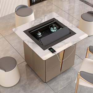 岩板升降茶台家用小户型多功能茶几全自动一体泡茶阳台茶桌椅组合