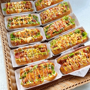 烘焙美式热狗打包盒长方形热狗面包法棍可颂三明治一次性包装盒