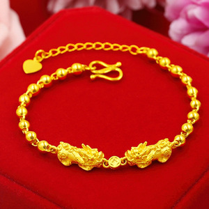 黄铜镀金双貔貅手链越南沙金金貔貅品情侣男女手环直供