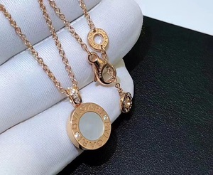 bvlgari/宝格丽双面圆盘项链18k玫瑰金白金镶钻带钻黑玛瑙项链女