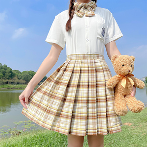 短袖jk制服裙套装山吹黄格百褶裙学院风学生制服