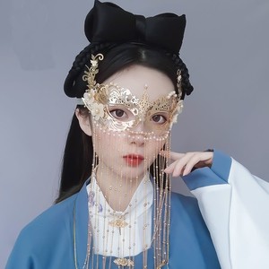 新款时尚古风流苏面纱舞会遮脸中国风面罩新娘蒙面古装异域面具m