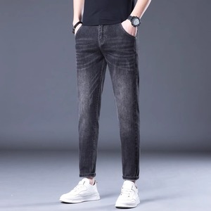 香港夏季薄款九分黑灰色牛仔裤男士2024新款修身小脚弹性9分裤子