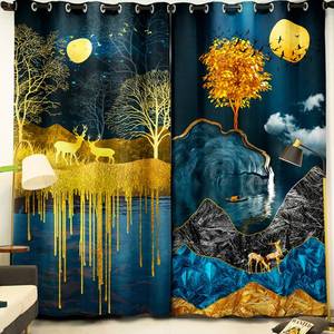 简约欧式装饰画隔热全遮光卧室窗帘家用客厅隔断飘窗免打孔背景布