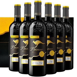 澳大利亚红酒 15度精选西拉 品诺袋鼠干红 750ml*6瓶 礼盒装