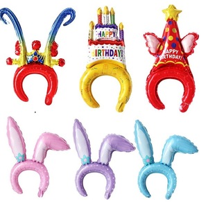 卡通头箍气球派对生日帽球铝膜款兔子造型儿童幼儿园装饰头饰布置