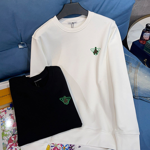 欧洲站卫衣男高端潮牌倒三角小人时尚简约轻奢长袖纯棉白色打底衫