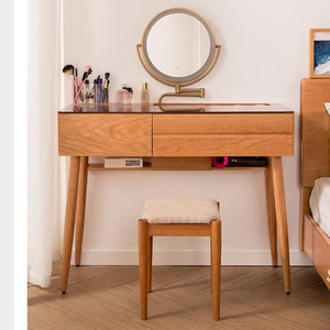 贝欣居实木梳妆台卧室现代简约80cm化妆桌书桌一体日式原木化妆台