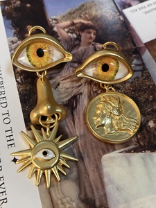 「后羿射日」欧美中古耳环眼睛造型个性浮雕夸张AB哑金银针耳环