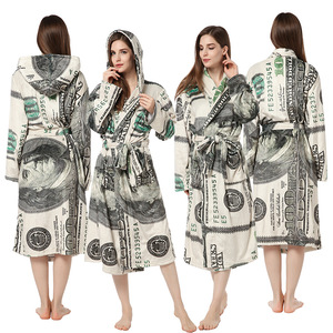 Couples Hooded Flannel PrintRobe美金印花情侣连帽睡袍个性睡衣