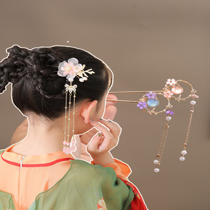 古风汉服簪子女童盘头发发簪儿童古装头饰中国风短发流苏发钗发饰