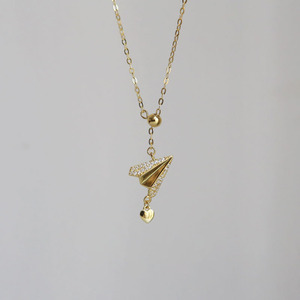 【朵琳鸟】立体纸飞机小爱心吊坠s925纯银镀金项链时尚创意设计女