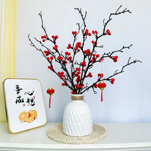 中式浆果圣诞红果仿真花束客厅餐桌相思豆插花发财果假花装饰摆件